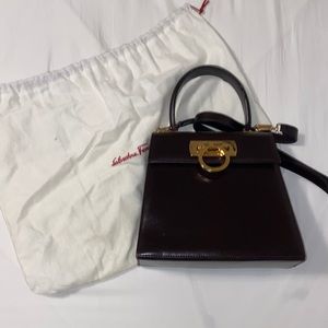 Salvatore Ferragamo Brown Leather Gancini Shoulder Bag